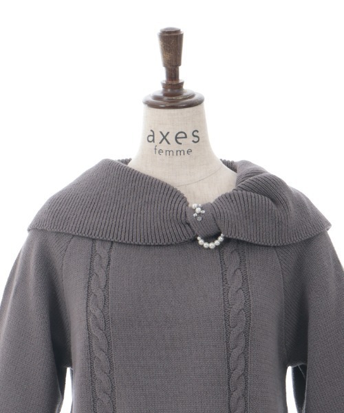 axes femme（アクシーズファム）の「リボン襟ニットミニワンピ（チュニック・レディース・ピンク/チャコール/サックスブルー・FREE）」の7枚目の写真