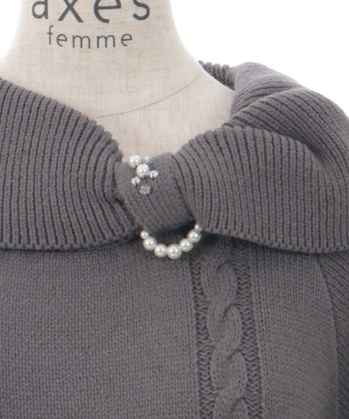 axes femme（アクシーズファム）の「リボン襟ニットミニワンピ（チュニック・レディース・ピンク/チャコール/サックスブルー・FREE）」の9枚目の写真