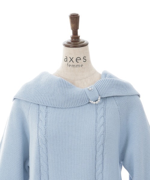 axes femme（アクシーズファム）の「リボン襟ニットミニワンピ（チュニック・レディース・ピンク/チャコール/サックスブルー・FREE）」の15枚目の写真