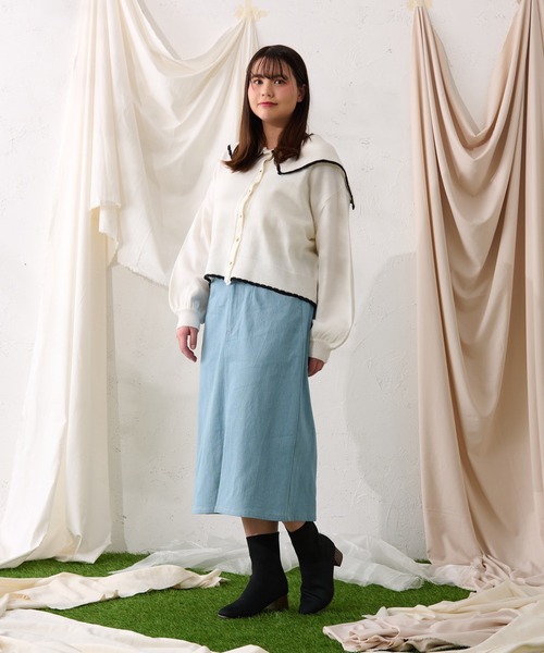 Louiosy(ルオシー)の「【大きいサイズ】オリジナルパッチデニムナロースカート(スカート・レディース・インディゴブルー/ライトブルー・LL/3L/4L)」の4枚目の写真