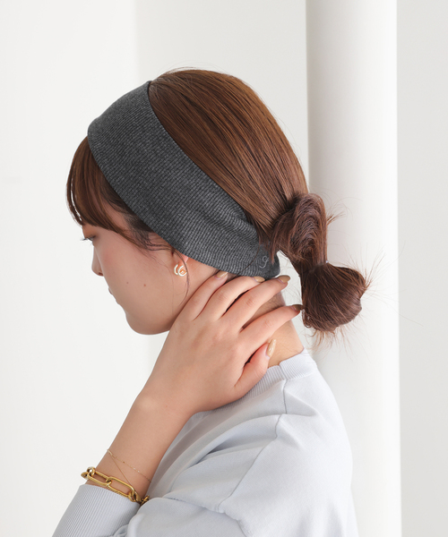 SLOBE IENA（スローブイエナ）の「SLOBE リブヘアターバン（ヘアバンド・レディース・ブラック/チャコールグレー・FREE）」の2枚目の写真