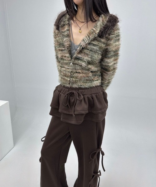 gossip!ロサンゼルス(ゴシップロサンゼルス)の「Y2K 2ストラップサイドリボンワイドスウェットパンツ(スウェット・レディース・ブラウン/ライトグレー/ダークグレー/ブラック・FREE)」の7枚目の写真