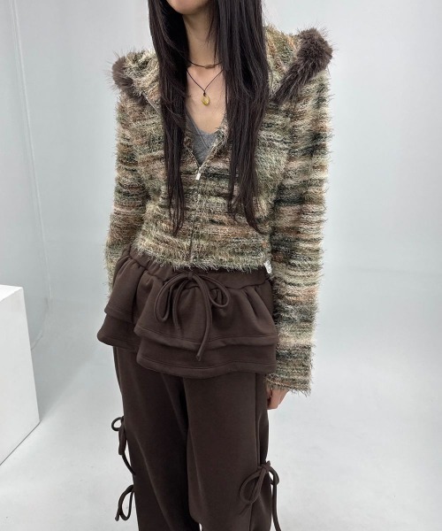 gossip!ロサンゼルス(ゴシップロサンゼルス)の「Y2K 2ストラップサイドリボンワイドスウェットパンツ(スウェット・レディース・ブラウン/ライトグレー/ダークグレー/ブラック・FREE)」の9枚目の写真