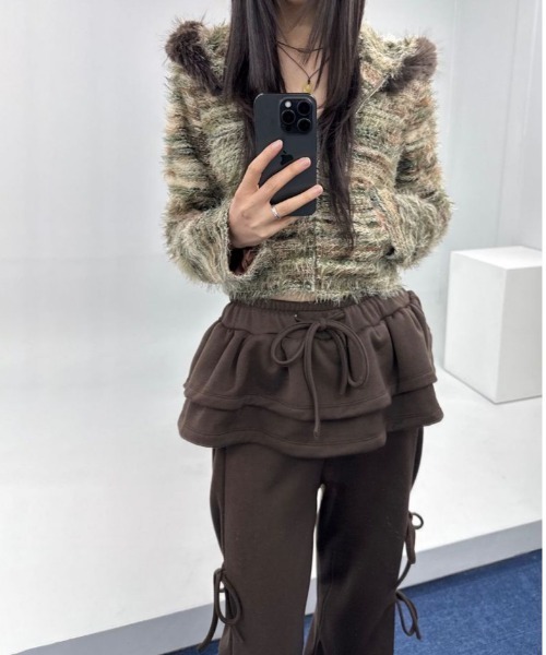 gossip!ロサンゼルス(ゴシップロサンゼルス)の「Y2K 2ストラップサイドリボンワイドスウェットパンツ(スウェット・レディース・ブラウン/ライトグレー/ダークグレー/ブラック・FREE)」の13枚目の写真
