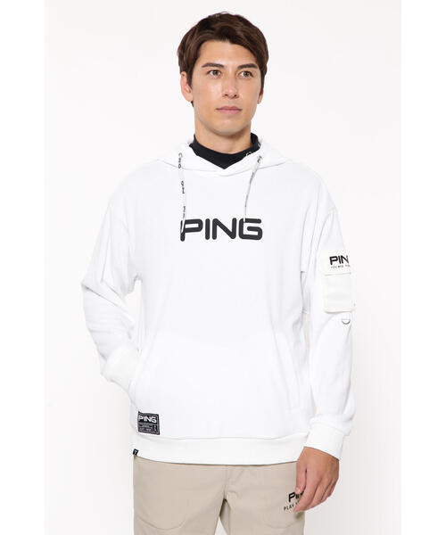 PING ホワイト ジップアップ PING（ピン）の「ピン 24FW裏起毛フルジップスウェットフーディー