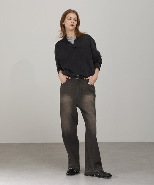 EMMA CLOTHES（エマクローズ）の「ヴィンテージ加工センタークリース カットオフデニムパンツ（デニムパンツ・メンズ・ブルー/グレー/ブラック・S/M/L）」の10枚目の写真