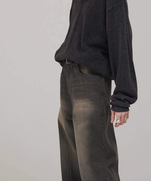 美品】サカイ　デニムパンツ　21AW　再構築　裾ジップ　カットオフ　裁ち切り加工 美品】サカイ デニムパンツ 21AW 再構築 裾ジップ カットオフ