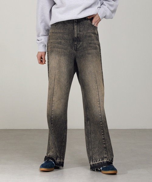 EMMA CLOTHES（エマクローズ）の「ヴィンテージ加工センタークリース カットオフデニムパンツ（デニムパンツ・メンズ・ブルー/グレー/ブラック・S/M/L）」の4枚目の写真