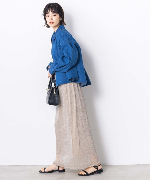 Gready Brilliant（グレディブリリアン）の「コットンデニムステンフレアジャケット（デニムジャケット・レディース・インディゴブルー/オフホワイト・FREE）」の9枚目の写真