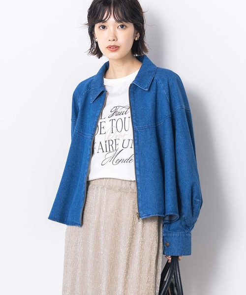 Gready Brilliant（グレディブリリアン）の「コットンデニムステンフレアジャケット（デニムジャケット・レディース・インディゴブルー/オフホワイト・FREE）」の12枚目の写真