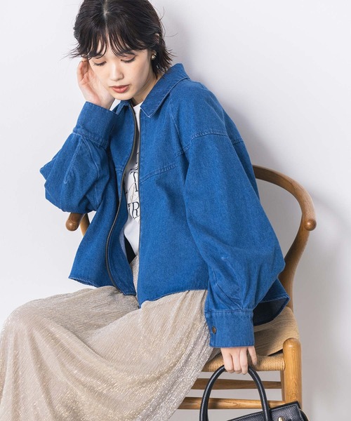 Gready Brilliant（グレディブリリアン）の「コットンデニムステンフレアジャケット（デニムジャケット・レディース・インディゴブルー/オフホワイト・FREE）」の17枚目の写真