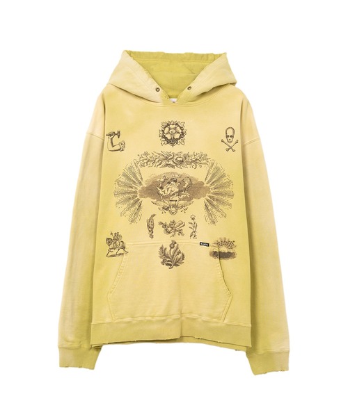 KAMIYA(カミヤ)の「“ADVERTISING ART” Distressed Sweat Hoodie(パーカー・メンズ・イエロー・M)」の1枚目の写真