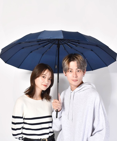 Waterfront(ウォーターフロント)の「16RIB Folding Umbrella 60cm 16本骨 耐風長傘(折りたたみ傘・メンズ・ネイビー/ブラック・FREE)」の2枚目の写真