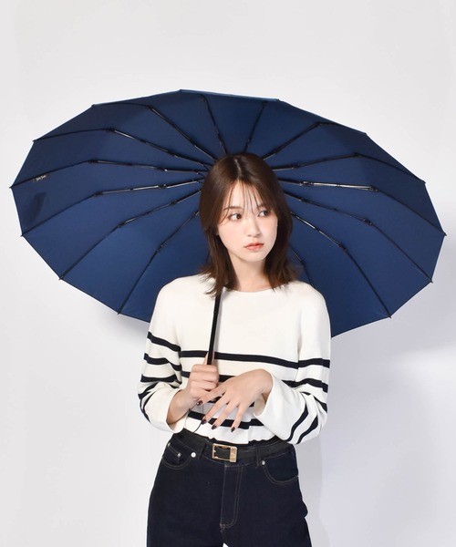 Waterfront(ウォーターフロント)の「16RIB Folding Umbrella 60cm 16本骨 耐風長傘(折りたたみ傘・メンズ・ネイビー/ブラック・FREE)」の6枚目の写真
