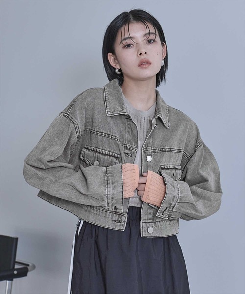 miette(ミエット)の「ショートオーバーデニムジャケット(デニムジャケット・レディース・ブラック/ブルー・FREE)」の1枚目の写真
