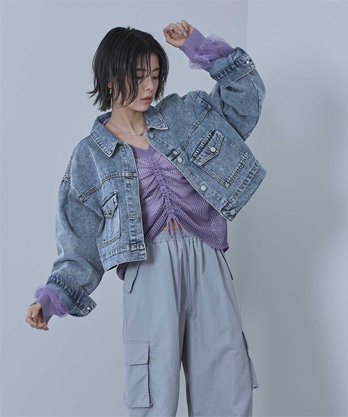 miette(ミエット)の「ショートオーバーデニムジャケット(デニムジャケット・レディース・ブラック/ブルー・FREE)」の11枚目の写真