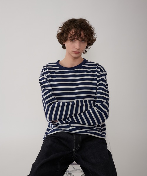 Regen Glanz（レーゲングランツ）の「croped border long T-shirt/クロップドボーダーTシャツ（Tシャツ/カットソー・メンズ・ライトホワイト/ネイビー・LARGE/MEDIUM）」の12枚目の写真