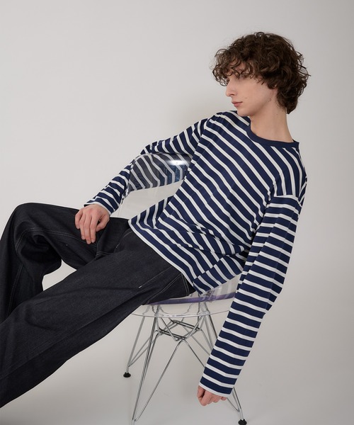 Regen Glanz（レーゲングランツ）の「croped border long T-shirt/クロップドボーダーTシャツ（Tシャツ/カットソー・メンズ・ライトホワイト/ネイビー・LARGE/MEDIUM）」の14枚目の写真