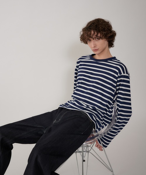 Regen Glanz（レーゲングランツ）の「croped border long T-shirt/クロップドボーダーTシャツ（Tシャツ/カットソー・メンズ・ライトホワイト/ネイビー・LARGE/MEDIUM）」の15枚目の写真