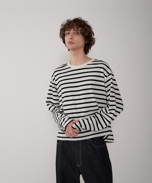 Regen Glanz（レーゲングランツ）の「croped border long T-shirt/クロップドボーダーTシャツ（Tシャツ/カットソー・メンズ・ライトホワイト/ネイビー・LARGE/MEDIUM）」の3枚目の写真