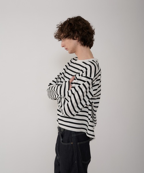 Regen Glanz（レーゲングランツ）の「croped border long T-shirt/クロップドボーダーTシャツ（Tシャツ/カットソー・メンズ・ライトホワイト/ネイビー・LARGE/MEDIUM）」の4枚目の写真