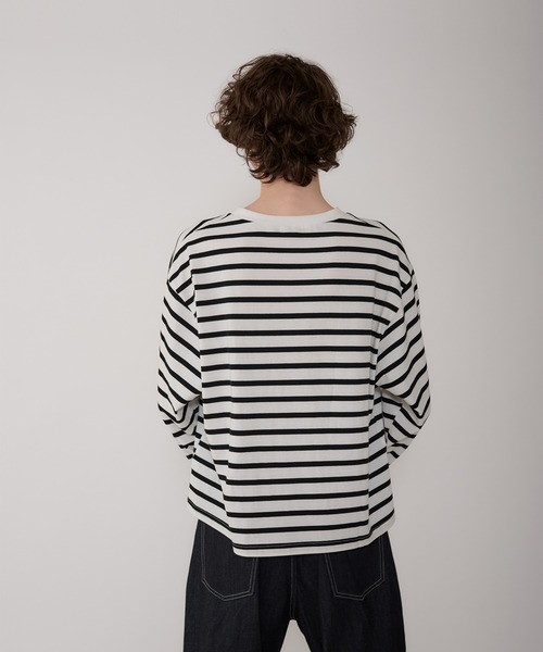 Regen Glanz（レーゲングランツ）の「croped border long T-shirt/クロップドボーダーTシャツ（Tシャツ/カットソー・メンズ・ライトホワイト/ネイビー・LARGE/MEDIUM）」の5枚目の写真