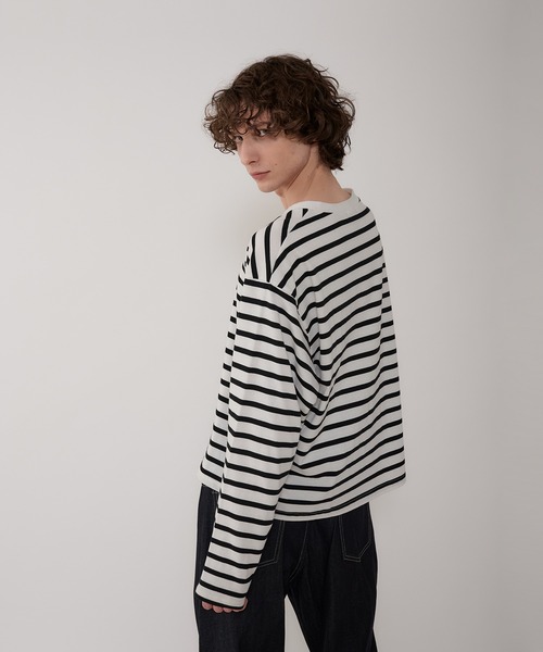 Regen Glanz（レーゲングランツ）の「croped border long T-shirt/クロップドボーダーTシャツ（Tシャツ/カットソー・メンズ・ライトホワイト/ネイビー・LARGE/MEDIUM）」の6枚目の写真