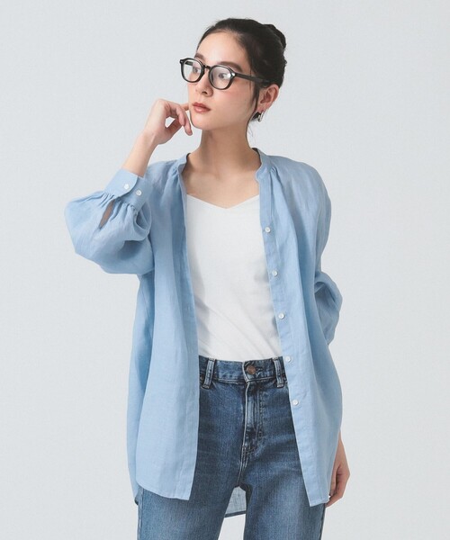 Ray BEAMS(レイビームス)の「リネン キーネック シャツ(シャツ/ブラウス・レディース・ホワイト/クリーム/サックスブルー・ONE SIZE)」の3枚目の写真