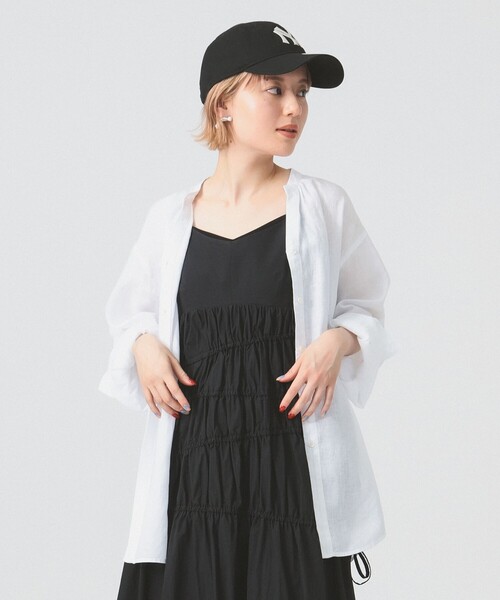 Ray BEAMS(レイビームス)の「リネン キーネック シャツ(シャツ/ブラウス・レディース・ホワイト/クリーム/サックスブルー・ONE SIZE)」の6枚目の写真