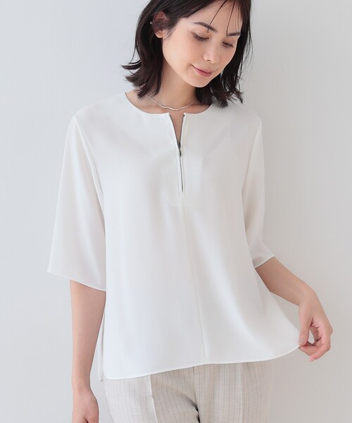 INDIVI / インディヴィ 【洗える】ハーフジップデザインブラウス セール】【洗える】ハーフジップデザインブラウス（シャツ