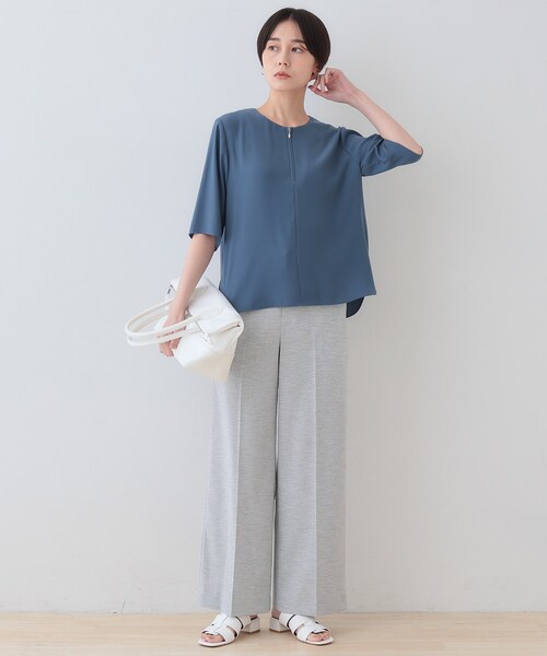 INDIVI / インディヴィ 【洗える】ハーフジップデザインブラウス セール】【洗える】ハーフジップデザインブラウス（シャツ
