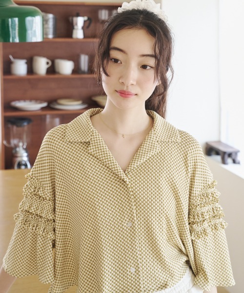 セール】フリルスリーブ開襟ブラウス（シャツ/ブラウス）｜REMOON