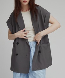【W:Huku / シルキーサマーツイル】接触冷感 ドルマン ジレジャケット / Silky Summer Twill Dolman-Sleeve Jacket