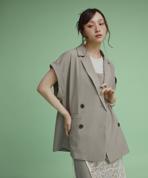 W:Huku(フーク)の「【W:Huku / シルキーサマーツイル】接触冷感 ドルマン ジレジャケット / Silky Summer Twill Dolman-Sleeve Jacket(テーラードジャケット・レディース・ブラック/グレー/ベージュ・FREE)」の5枚目の写真