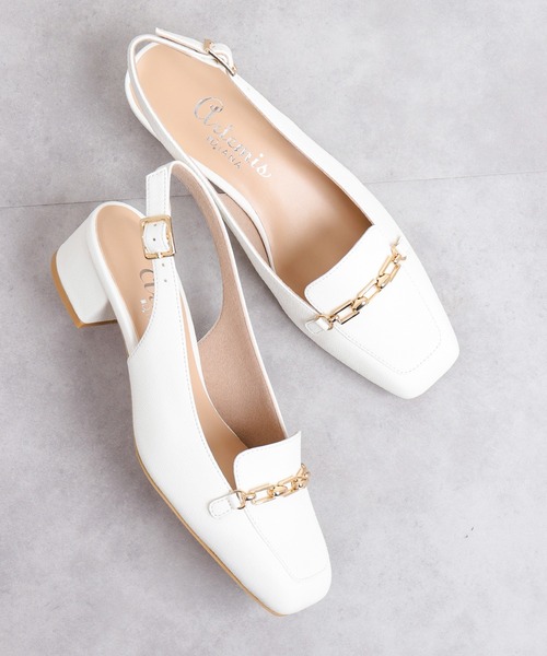 チェーンベルト スクエアトゥバックベルトパンプス（パンプス