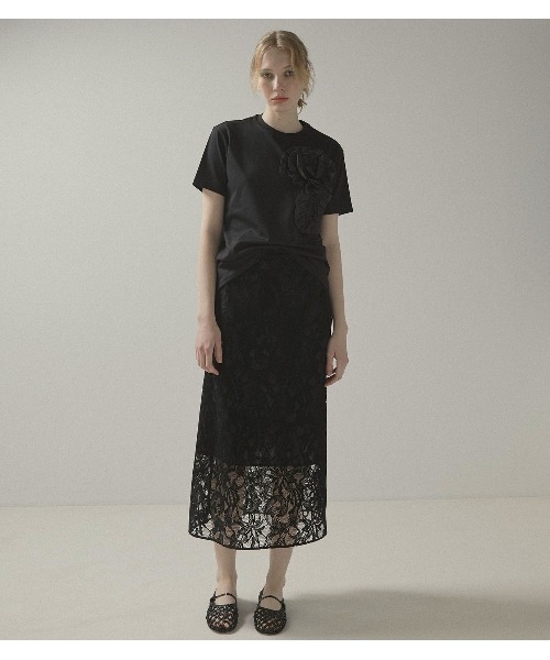 LE CIEL BLEU(ルシェルブルー)の「フロッキーレーススカート / Flocky Lace Skirt(スカート・レディース・ホワイト/ブラック・38/36/34)」の6枚目の写真