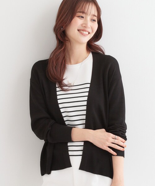 DRESKIP（ドレスキップ）の「【洗える/UV】明日も着たくなる ニットカーディガン（カーディガン/ボレロ・レディース・ライトグレー/グリーン系/イエロー/ブラック/グレー・01/02/03）」の2枚目の写真