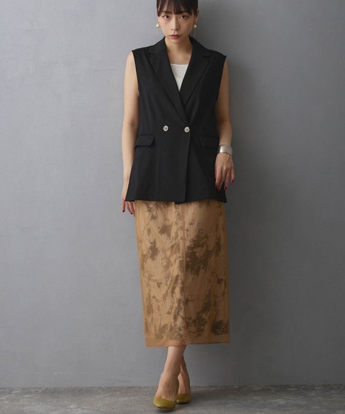 NICOLE white(ニコルホワイト)の「シアーレイヤードスカート(スカート・レディース・ベージュ/ブラック・FREE)」の3枚目の写真