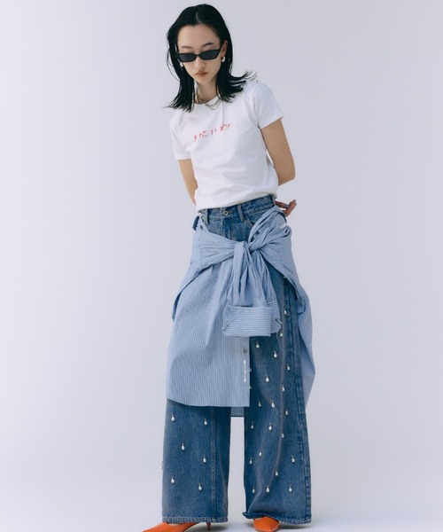 JOSE MOON（ジョゼムーン）の「OVERDIE T SHIRT/オーバーダイTシャツ（Tシャツ/カットソー・レディース・ホワイト/ブラウン/レッド/サックスブルー/チャコールグレー・FREE）」の12枚目の写真