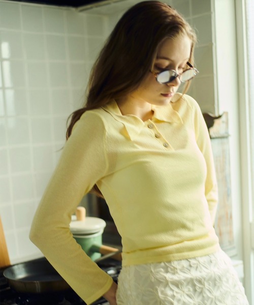大人の上質  セール】【Luan】SHEER KNIT/シアーポロニット（ポロシャツ POLO トップス