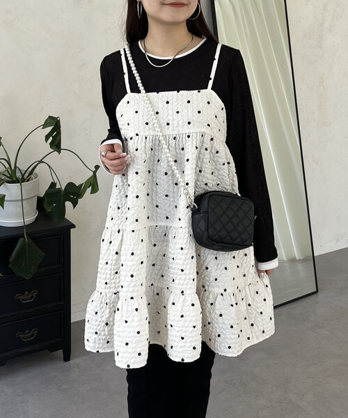 prose verse（プロズヴェール）の「ドットティアードビスチェ（キャミソール・レディース・アイボリー/ブラック・LARGE/MEDIUM）」の14枚目の写真