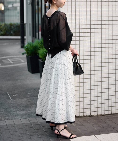 SLOBE IENA（スローブイエナ）の「シアーラミーカーディガン（カーディガン/ボレロ・レディース・ブラック/アイボリー/ピンク・FREE）」の16枚目の写真