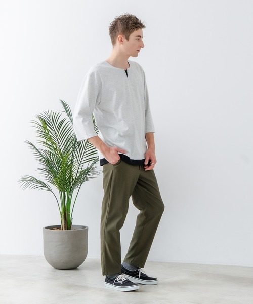 LB/S (エルビーエス)の「【汗染みの目立ちにくいTシャツ ZEROSTAIN/ゼロステイン】フェイクレイヤード ビッグシルエット キーネック クルーネック 7分袖Tシャツ 防汚 UVカット 綿タッチ・厚手(Tシャツ/カットソー・メンズ・ホワイト系その他2/ベージュ系その他/ブラック系その他/ブルー系その他2/ホワイト系その他/スミクロ/ブルー系その他・MEDIUM/LARGE/X-LARGE)」の19枚目の写真