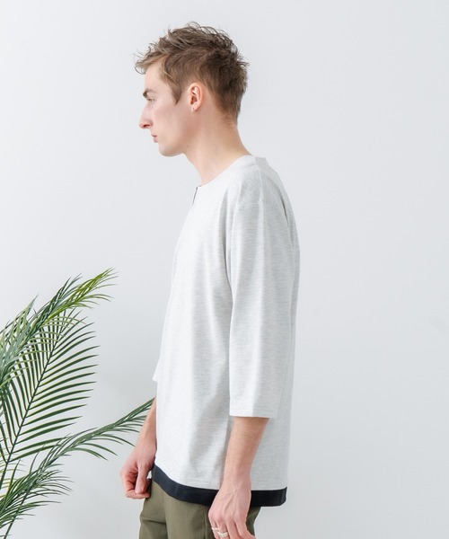 LB/S (エルビーエス)の「【汗染みの目立ちにくいTシャツ ZEROSTAIN/ゼロステイン】フェイクレイヤード ビッグシルエット キーネック クルーネック 7分袖Tシャツ 防汚 UVカット 綿タッチ・厚手(Tシャツ/カットソー・メンズ・ホワイト系その他2/ベージュ系その他/ブラック系その他/ブルー系その他2/ホワイト系その他/スミクロ/ブルー系その他・MEDIUM/LARGE/X-LARGE)」の22枚目の写真