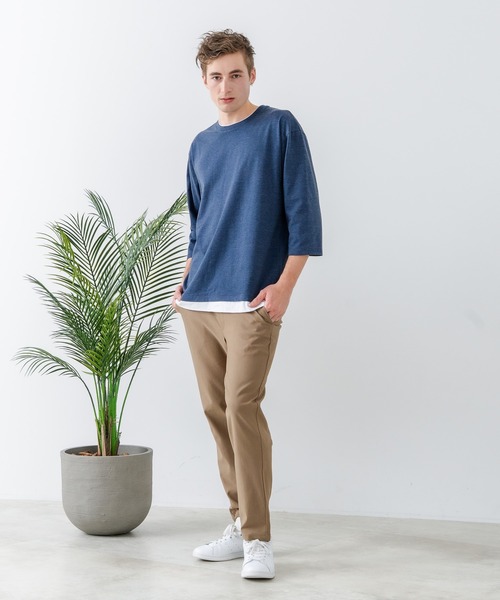 LB/S (エルビーエス)の「【汗染みの目立ちにくいTシャツ ZEROSTAIN/ゼロステイン】フェイクレイヤード ビッグシルエット キーネック クルーネック 7分袖Tシャツ 防汚 UVカット 綿タッチ・厚手(Tシャツ/カットソー・メンズ・ホワイト系その他2/ベージュ系その他/ブラック系その他/ブルー系その他2/ホワイト系その他/スミクロ/ブルー系その他・MEDIUM/LARGE/X-LARGE)」の14枚目の写真
