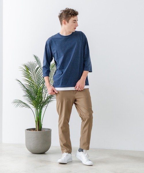 LB/S (エルビーエス)の「【汗染みの目立ちにくいTシャツ ZEROSTAIN/ゼロステイン】フェイクレイヤード ビッグシルエット キーネック クルーネック 7分袖Tシャツ 防汚 UVカット 綿タッチ・厚手(Tシャツ/カットソー・メンズ・ホワイト系その他2/ベージュ系その他/ブラック系その他/ブルー系その他2/ホワイト系その他/スミクロ/ブルー系その他・MEDIUM/LARGE/X-LARGE)」の15枚目の写真