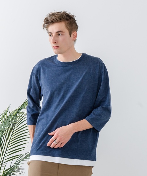 LB/S (エルビーエス)の「【汗染みの目立ちにくいTシャツ ZEROSTAIN/ゼロステイン】フェイクレイヤード ビッグシルエット キーネック クルーネック 7分袖Tシャツ 防汚 UVカット 綿タッチ・厚手(Tシャツ/カットソー・メンズ・ホワイト系その他2/ベージュ系その他/ブラック系その他/ブルー系その他2/ホワイト系その他/スミクロ/ブルー系その他・MEDIUM/LARGE/X-LARGE)」の16枚目の写真