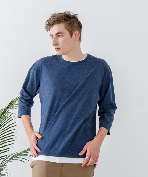 LB/S (エルビーエス)の「【汗染みの目立ちにくいTシャツ ZEROSTAIN/ゼロステイン】フェイクレイヤード ビッグシルエット キーネック クルーネック 7分袖Tシャツ 防汚 UVカット 綿タッチ・厚手(Tシャツ/カットソー・メンズ・ホワイト系その他2/ベージュ系その他/ブラック系その他/ブルー系その他2/ホワイト系その他/スミクロ/ブルー系その他・MEDIUM/LARGE/X-LARGE)」の17枚目の写真
