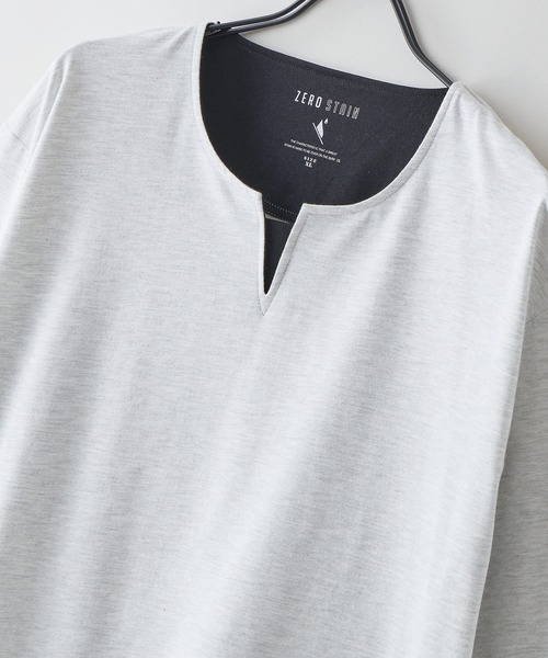 LB/S (エルビーエス)の「【汗染みの目立ちにくいTシャツ ZEROSTAIN/ゼロステイン】フェイクレイヤード ビッグシルエット キーネック クルーネック 7分袖Tシャツ 防汚 UVカット 綿タッチ・厚手(Tシャツ/カットソー・メンズ・ホワイト系その他2/ベージュ系その他/ブラック系その他/ブルー系その他2/ホワイト系その他/スミクロ/ブルー系その他・MEDIUM/LARGE/X-LARGE)」の10枚目の写真
