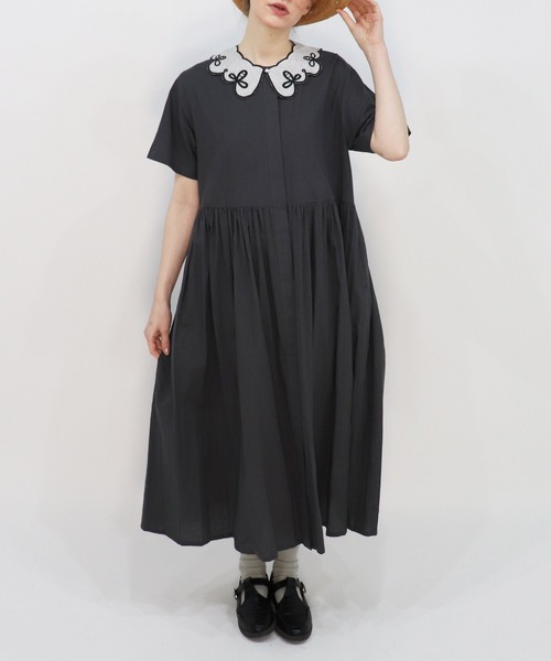 haupia（ハウピア）の「糸の記憶【ワンピース】（ワンピース・レディース・アイボリー/チャコールグレー/チェック/ストライプ・MEDIUM）」の2枚目の写真